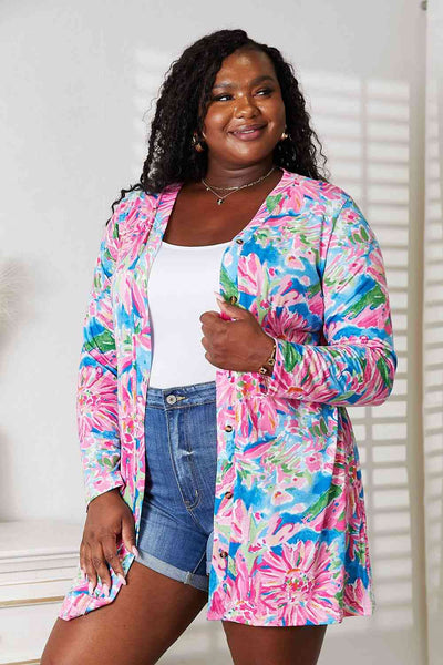 Double Take Floral Open Front Long Sleeve Cardigan  | KIKI COUTURE