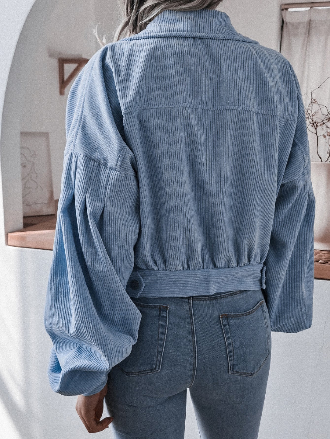 Lantern Sleeve Cropped Corduroy Jacket  | KIKI COUTURE-Women's Clothing, Designer Fashions, Shoes, Bags