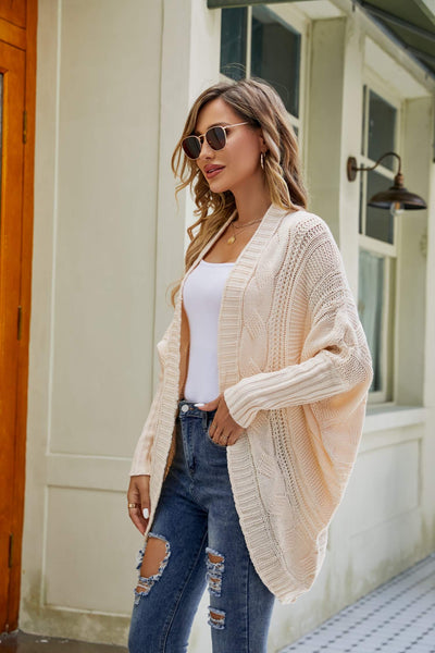 Mixed Knit Open Front Dolman Sleeve Cardigan  | KIKI COUTURE-Women's Clothing, Designer Fashions, Shoes, Bags