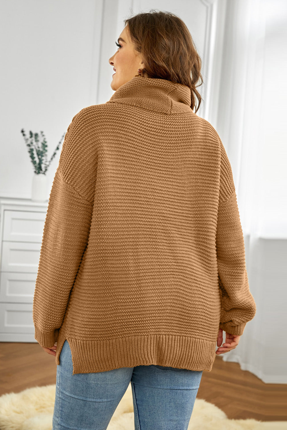Horizontal Ribbing Turtleneck Sweater  | KIKI COUTURE-Women's Clothing, Designer Fashions, Shoes, Bags