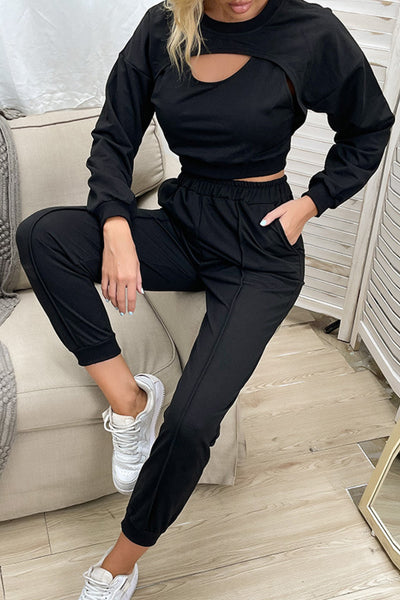Cut Out Crop Top and Joggers Set  | KIKI COUTURE-Women's Clothing, Designer Fashions, Shoes, Bags
