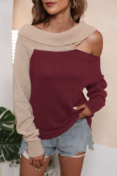 Asymmetrical Long Sleeve Two-Tone Cutout Sweater  | KIKI COUTURE