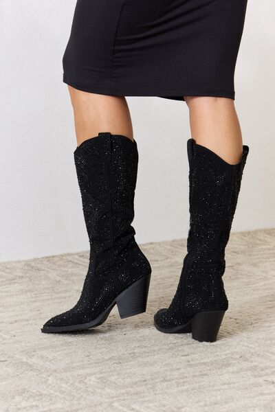 Forever Link Rhinestone Knee High Cowboy Boots  | KIKI COUTURE