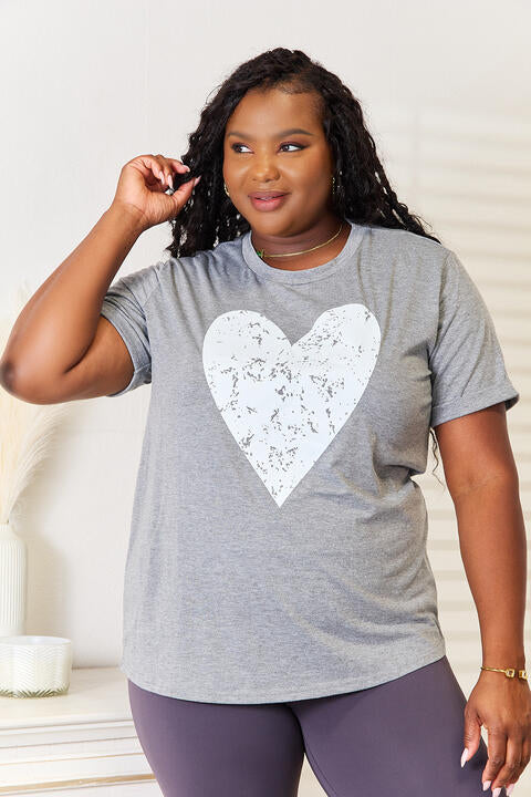 Simply Love Heart Graphic Cuffed Short Sleeve T-Shirt  | KIKI COUTURE