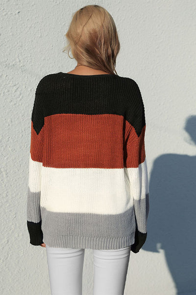 Striped Rib-Knit Pullover Sweater  | KIKI COUTURE-Women's Clothing, Designer Fashions, Shoes, Bags