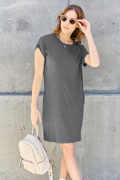 Basic Bae Full Size Round Neck Short Sleeve Dress with Pockets  | KIKI COUTURE