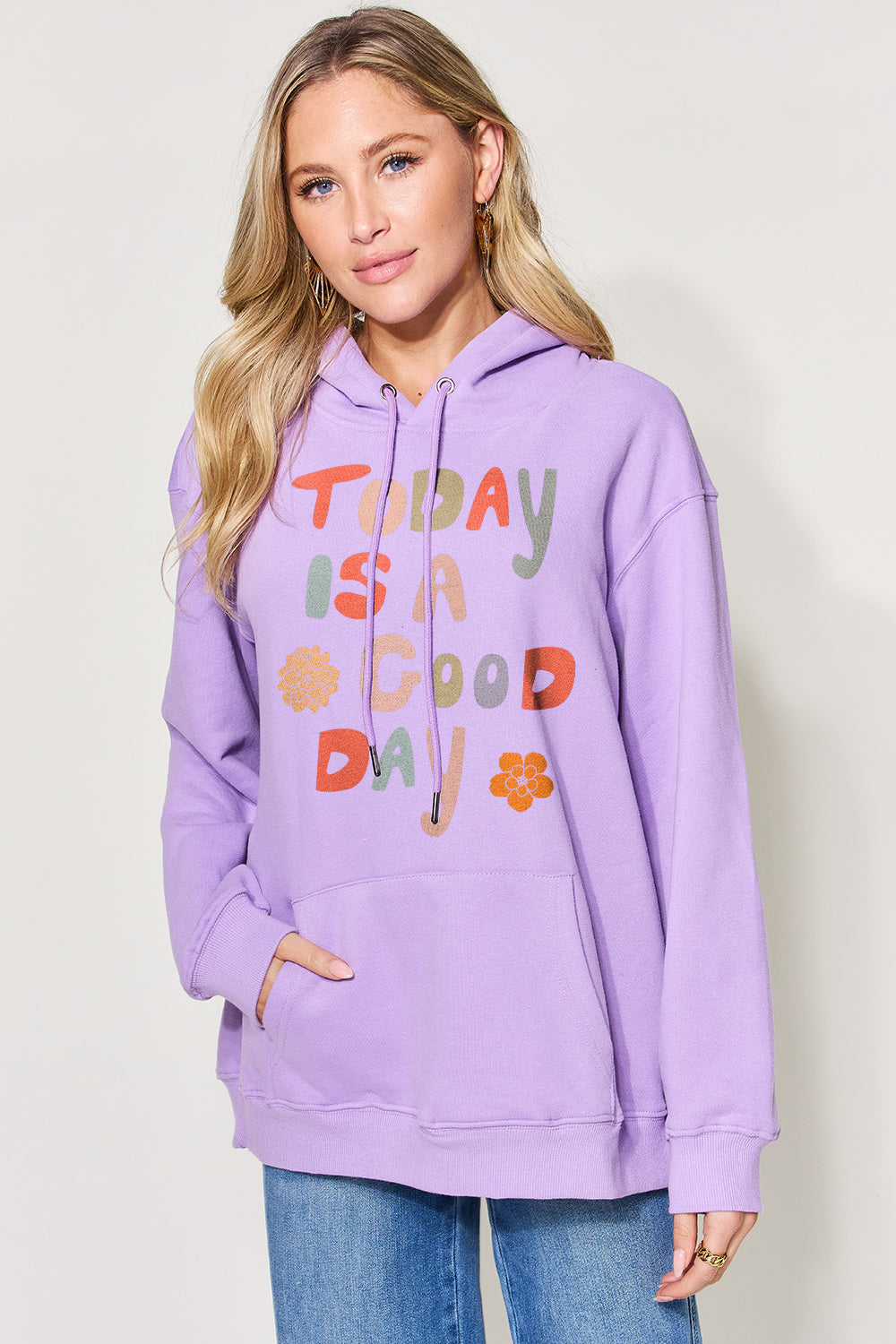 Simply Love Full Size Letter Graphic Long Sleeve Hoodie  | KIKI COUTURE