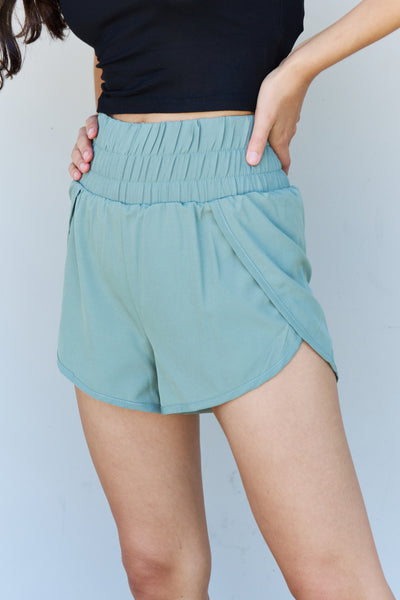 Ninexis Stay Active High Waistband Active Shorts in Pastel Blue  | KIKI COUTURE