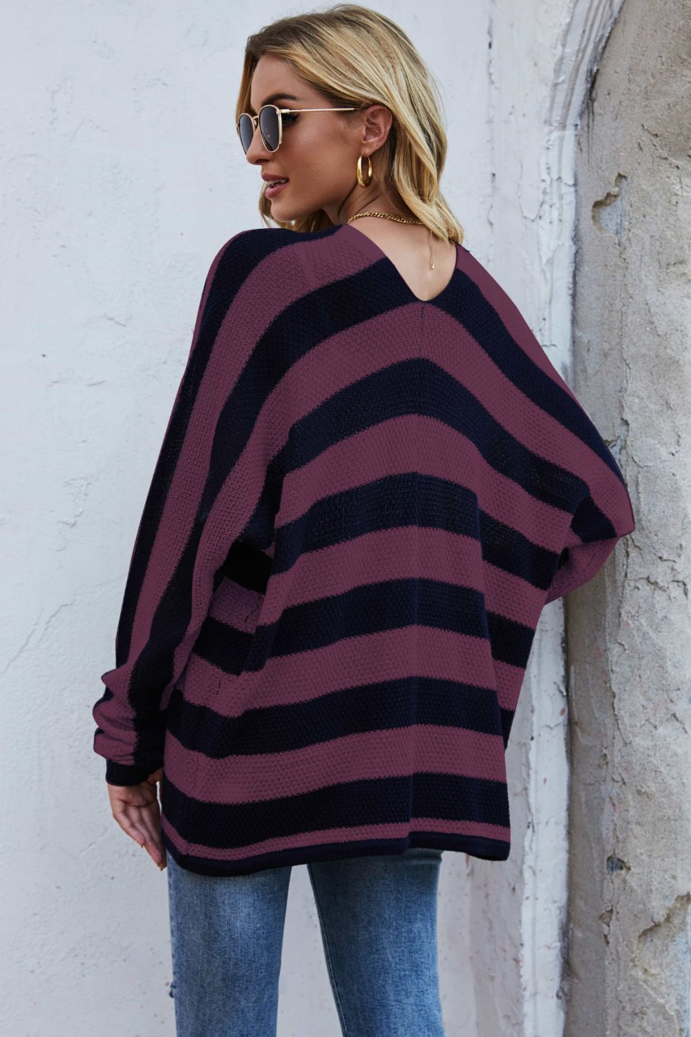Striped Dolman Sleeve Open Front Cardigan  | KIKI COUTURE-Women's Clothing, Designer Fashions, Shoes, Bags