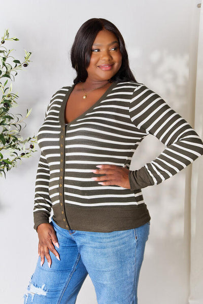 Zenana Full Size Striped Snap Down Cardigan  | KIKI COUTURE
