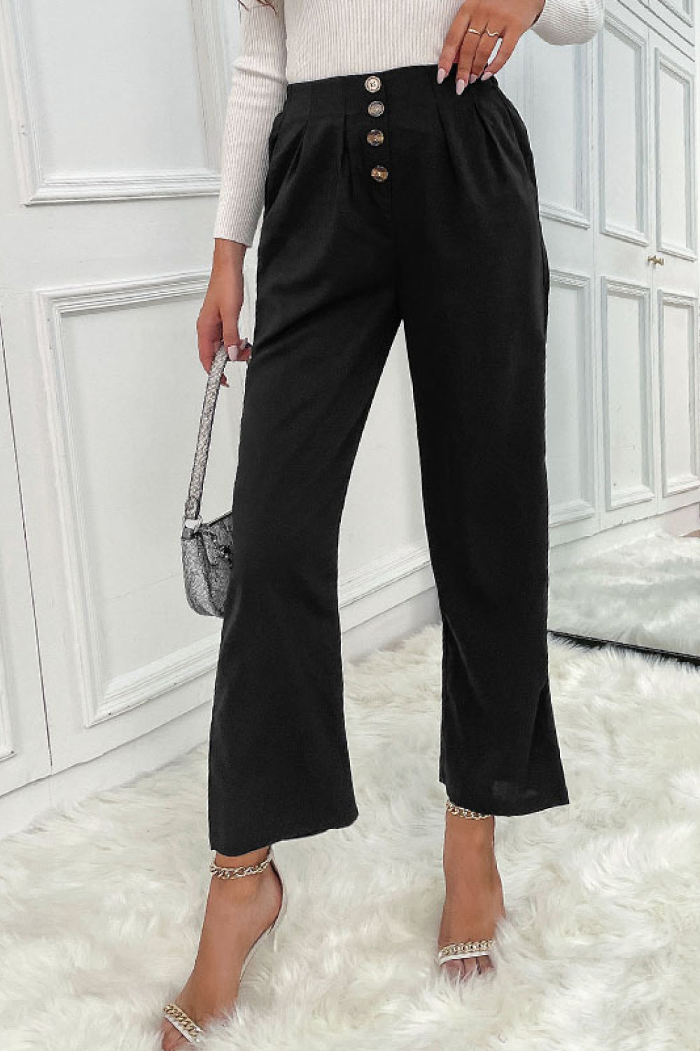 Button Fly Wide Leg Pants  | KIKI COUTURE-Women's Clothing, Designer Fashions, Shoes, Bags