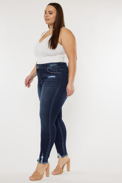 Kancan Full Size Cat's Whiskers Raw Hem High Waist Jeans  | KIKI COUTURE