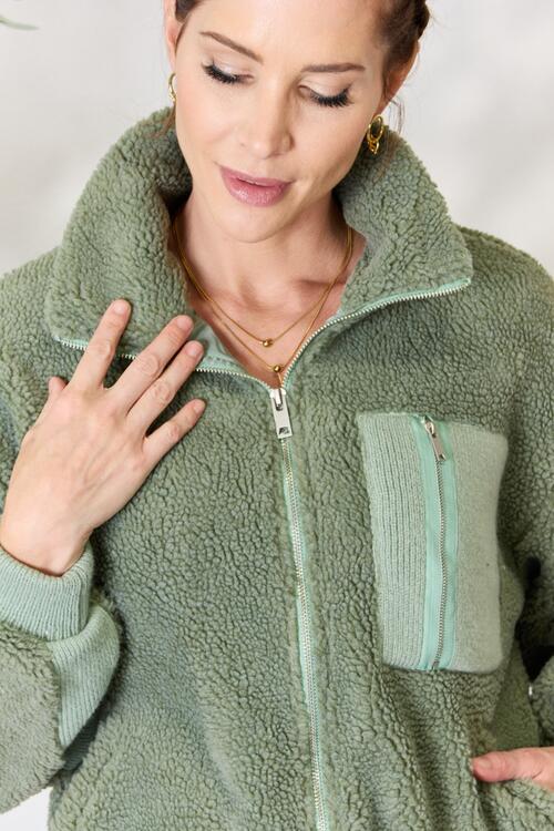 Heimish Full Size Zip Up Collared Neck Jacket  | KIKI COUTURE