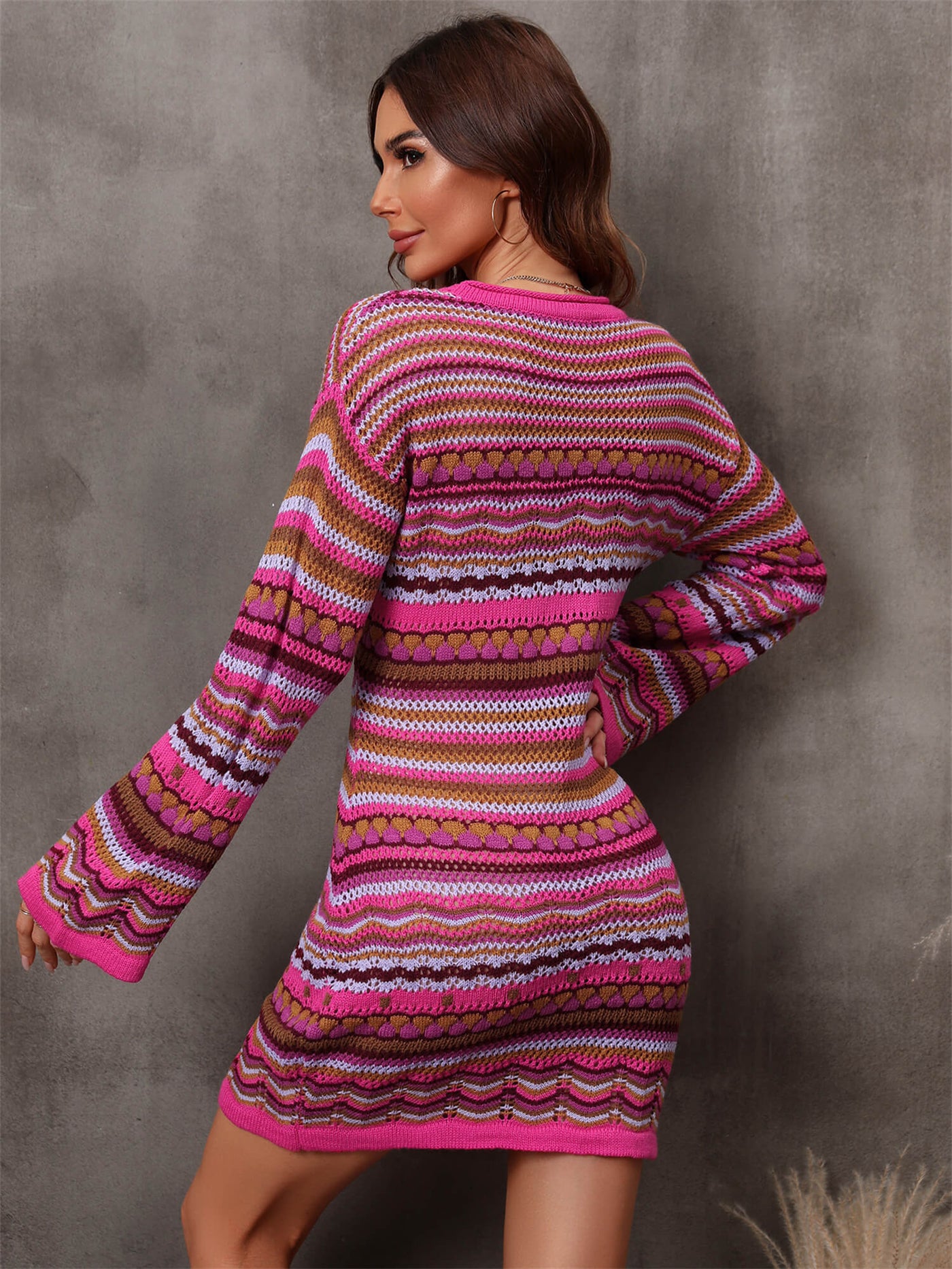 Multicolored Stripe Dropped Shoulder Sweater Dress  | KIKI COUTURE-Women's Clothing, Designer Fashions, Shoes, Bags