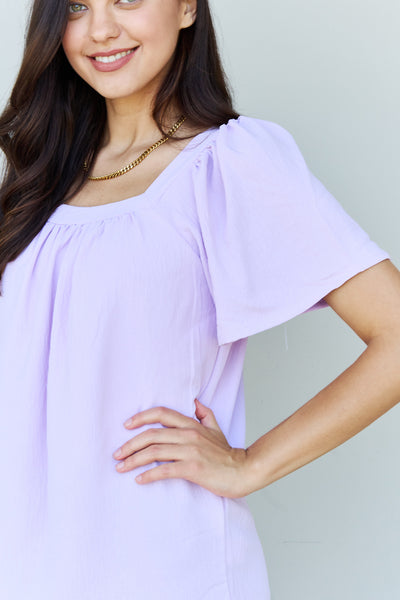 Ninexis Keep Me Close Square Neck Short Sleeve Blouse in Lavender  | KIKI COUTURE