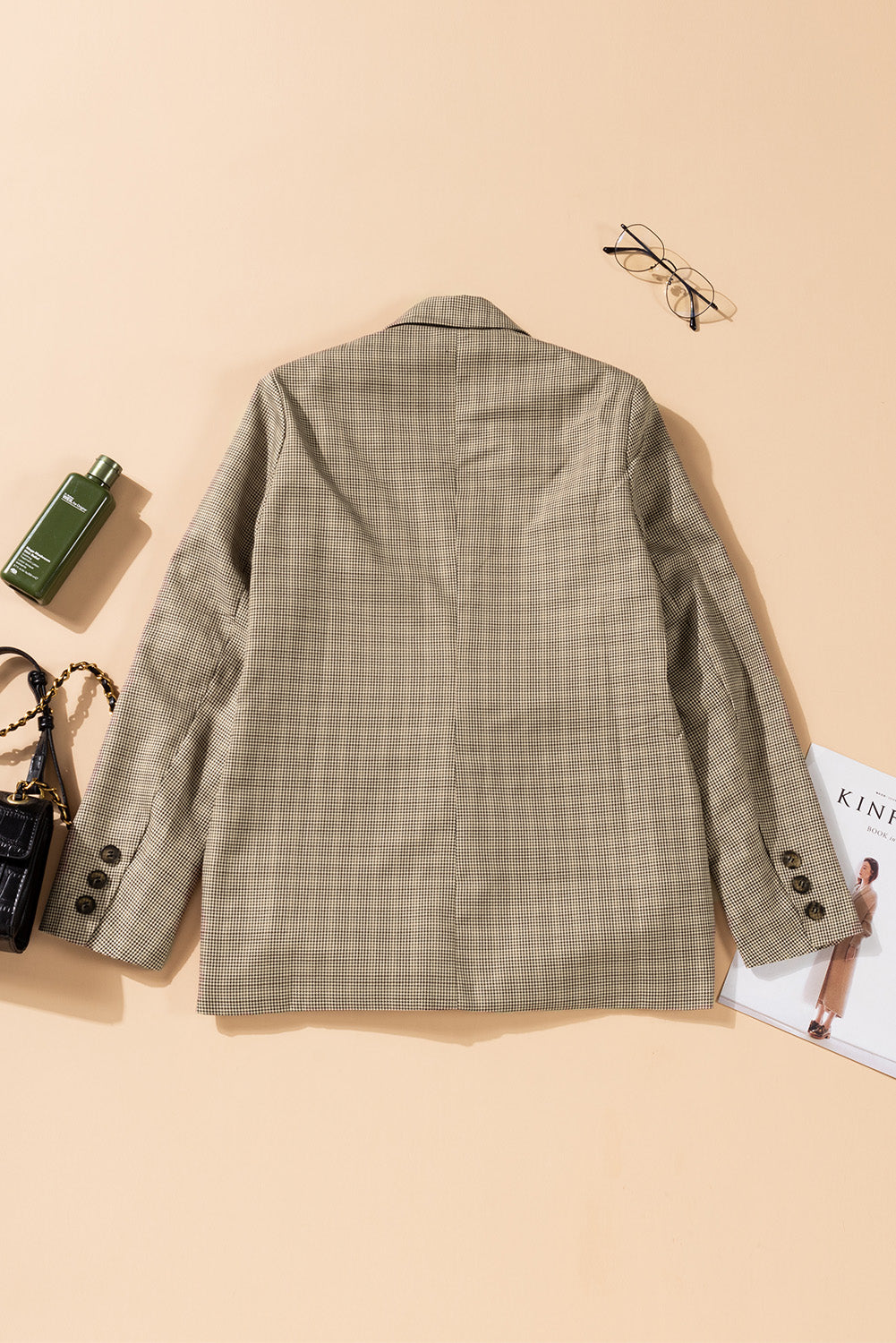 Plaid Lapel Collar Button Cuff Blazer  | KIKI COUTURE-Women's Clothing, Designer Fashions, Shoes, Bags