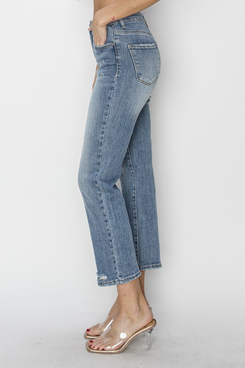 RISEN Full Size High Waist Distressed Cropped Jeans  | KIKI COUTURE