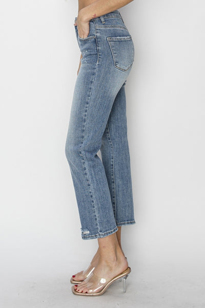 RISEN Full Size High Waist Distressed Cropped Jeans  | KIKI COUTURE