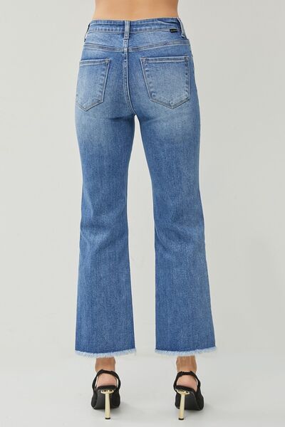 RISEN High Waist Raw Hem Slit Straight Jeans  | KIKI COUTURE