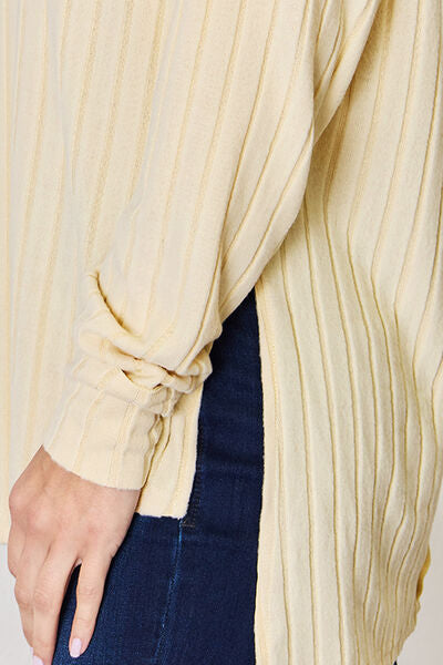 Basic Bae Full Size Ribbed Round Neck Slit T-Shirt  | KIKI COUTURE