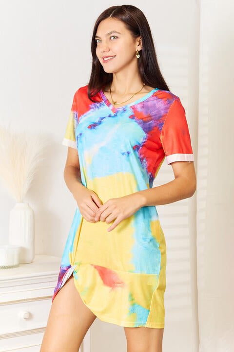 Double Take Tie-Dye V-Neck Twisted Dress  | KIKI COUTURE