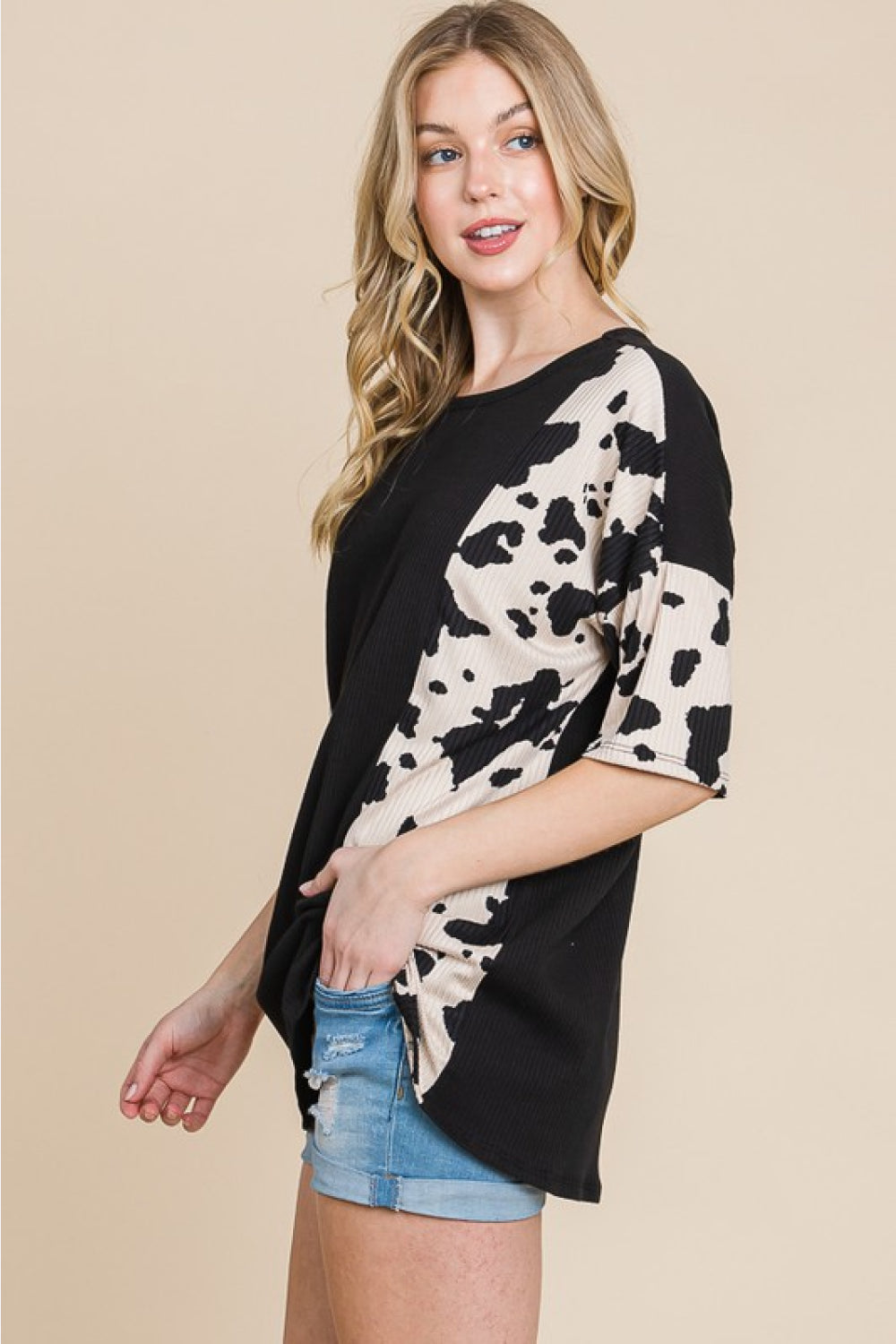 BOMBOM Rodeo Love Ribbed Animal Contrast Tee  | KIKI COUTURE
