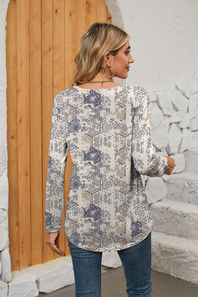 Printed Square Neck Long Sleeve Blouse  | KIKI COUTURE