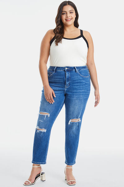 BAYEAS Full Size Distressed High Waist Mom Jeans  | KIKI COUTURE