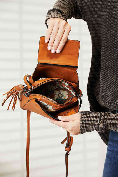 SHOMICO PU Leather Crossbody Bag with Tassel  | KIKI COUTURE