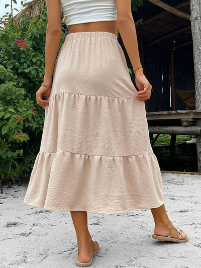 Button Down Tiered Midi Skirt  | KIKI COUTURE-Women's Clothing, Designer Fashions, Shoes, Bags