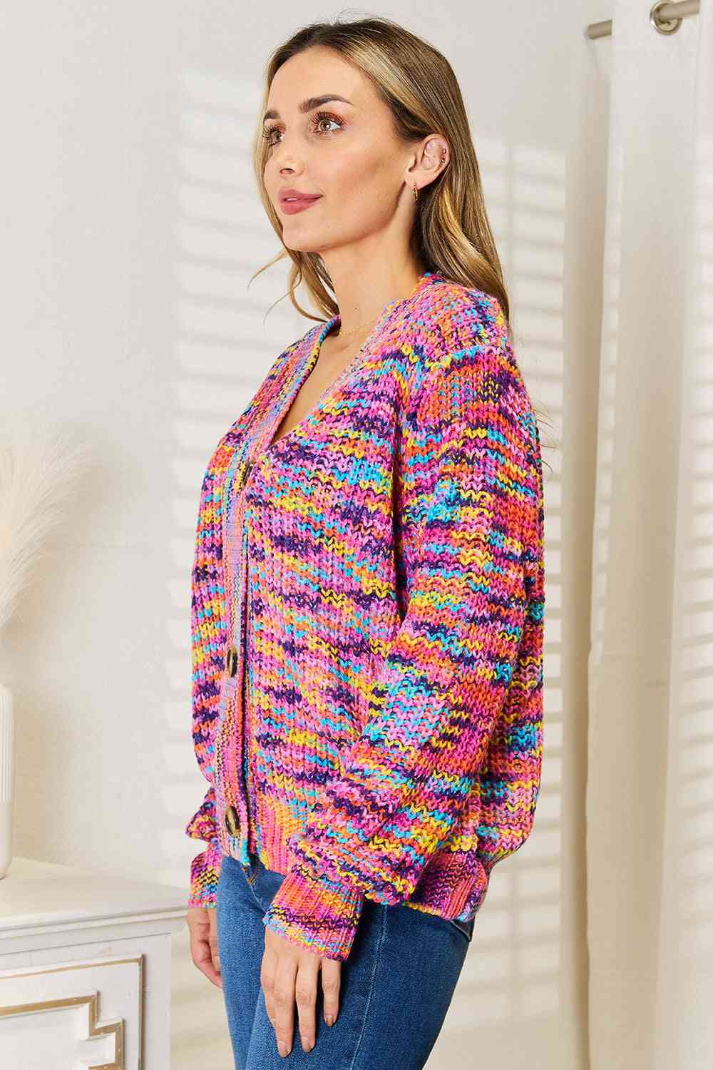 Woven Right V-Neck Long Sleeve Cardigan  | KIKI COUTURE