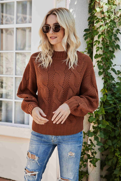 Mixed Knit Crewneck Drop Shoulder Sweater  | KIKI COUTURE-Women's Clothing, Designer Fashions, Shoes, Bags