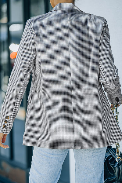 Plaid Lapel Collar Button Cuff Blazer  | KIKI COUTURE-Women's Clothing, Designer Fashions, Shoes, Bags