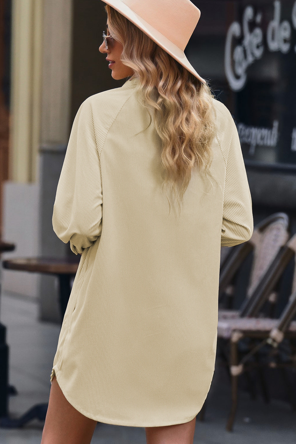 Button Front Curved Hem Raglan Sleeve Shirt Dress  | KIKI COUTURE-Women's Clothing, Designer Fashions, Shoes, Bags