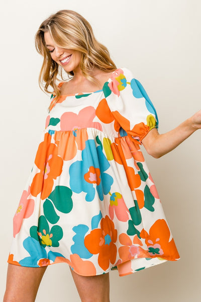 BiBi Floral Puff Sleeve Mini Dress  | KIKI COUTURE