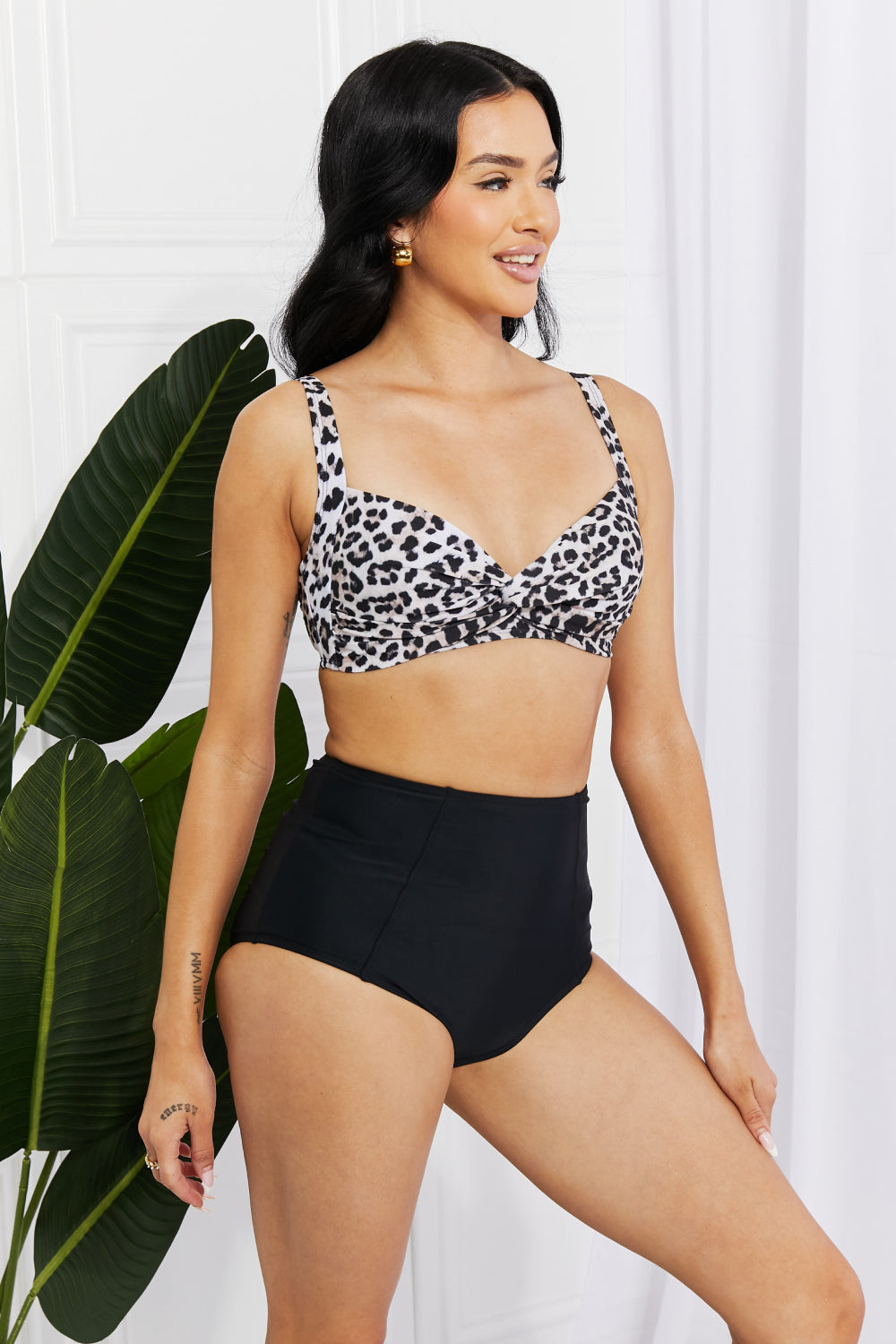 Marina West Swim Take A Dip Twist High-Rise Bikini in Leopard  | KIKI COUTURE