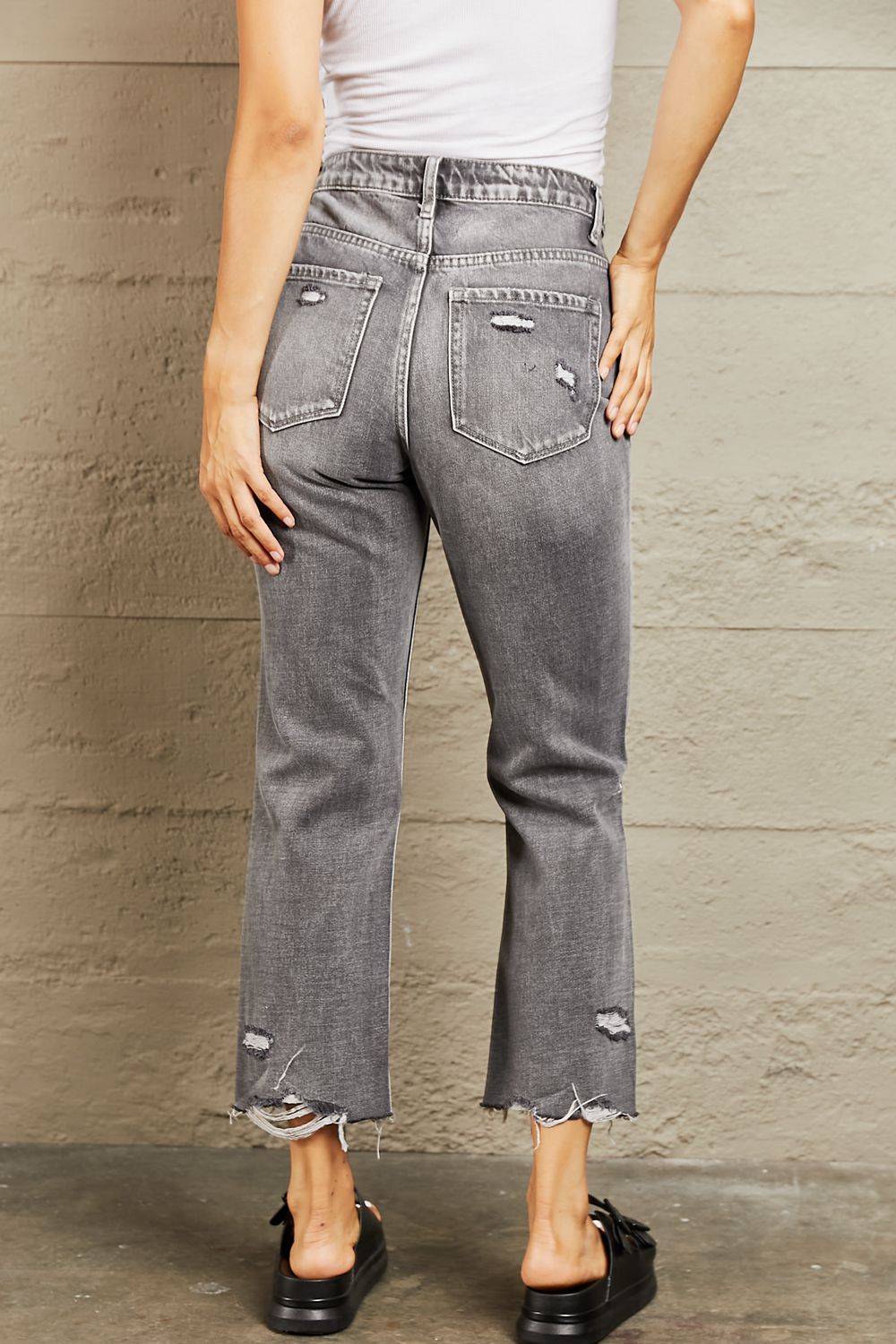 BAYEAS Mid Rise Distressed Cropped Dad Jeans  | KIKI COUTURE