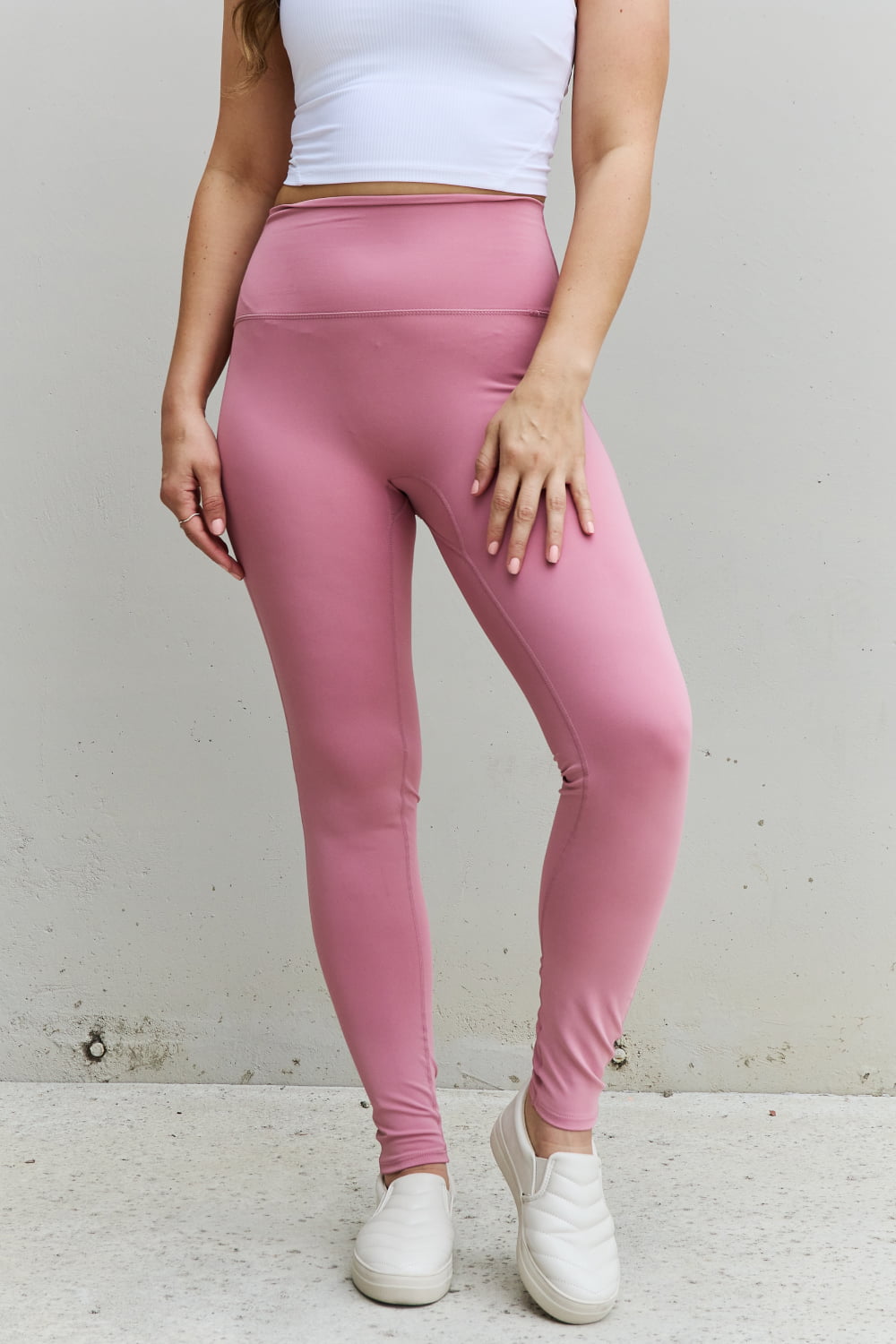Zenana Fit For You Full Size High Waist Active Leggings in Light Rose  | KIKI COUTURE