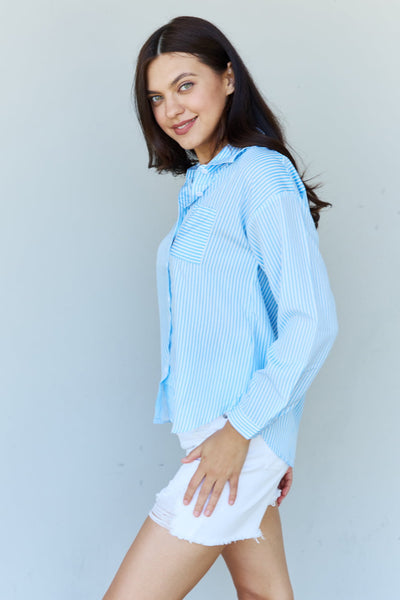 Doublju She Means Business Striped Button Down Shirt Top  | KIKI COUTURE