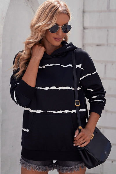 Striped Drop Shoulder Hoodie with Kangaroo Pocket  | KIKI COUTURE-Women's Clothing, Designer Fashions, Shoes, Bags
