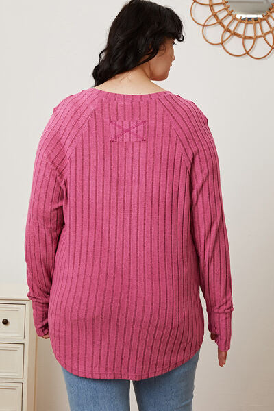 Basic Bae Full Size Ribbed Thumbhole Sleeve T-Shirt  | KIKI COUTURE