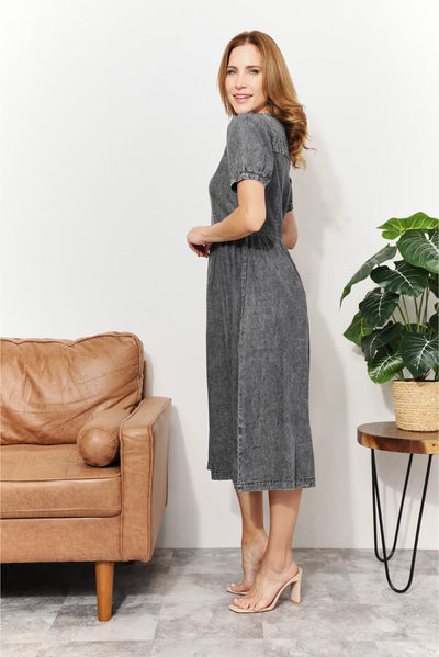 And The Why  Full Size Washed Chambray Midi Dress  | KIKI COUTURE