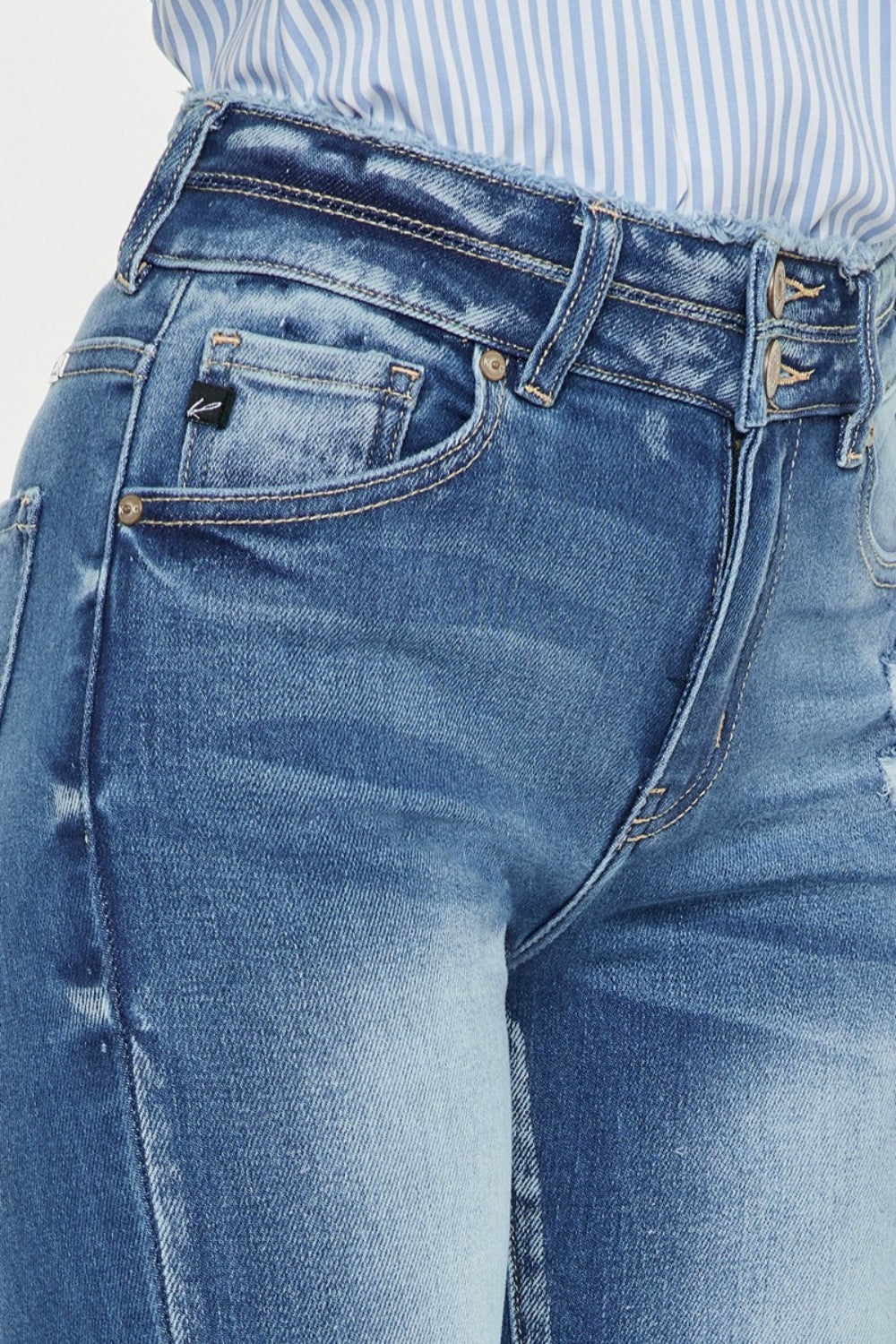 Kancan Distressed Raw Hem High Waist Jeans  | KIKI COUTURE