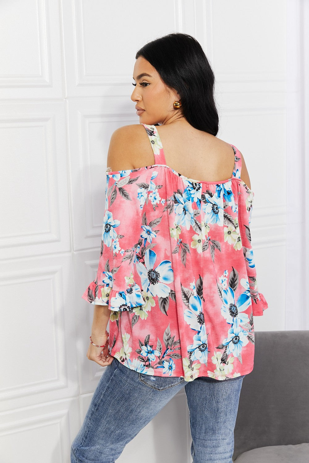 Sew In Love Full Size Fresh Take  Floral Cold-Shoulder Top  | KIKI COUTURE