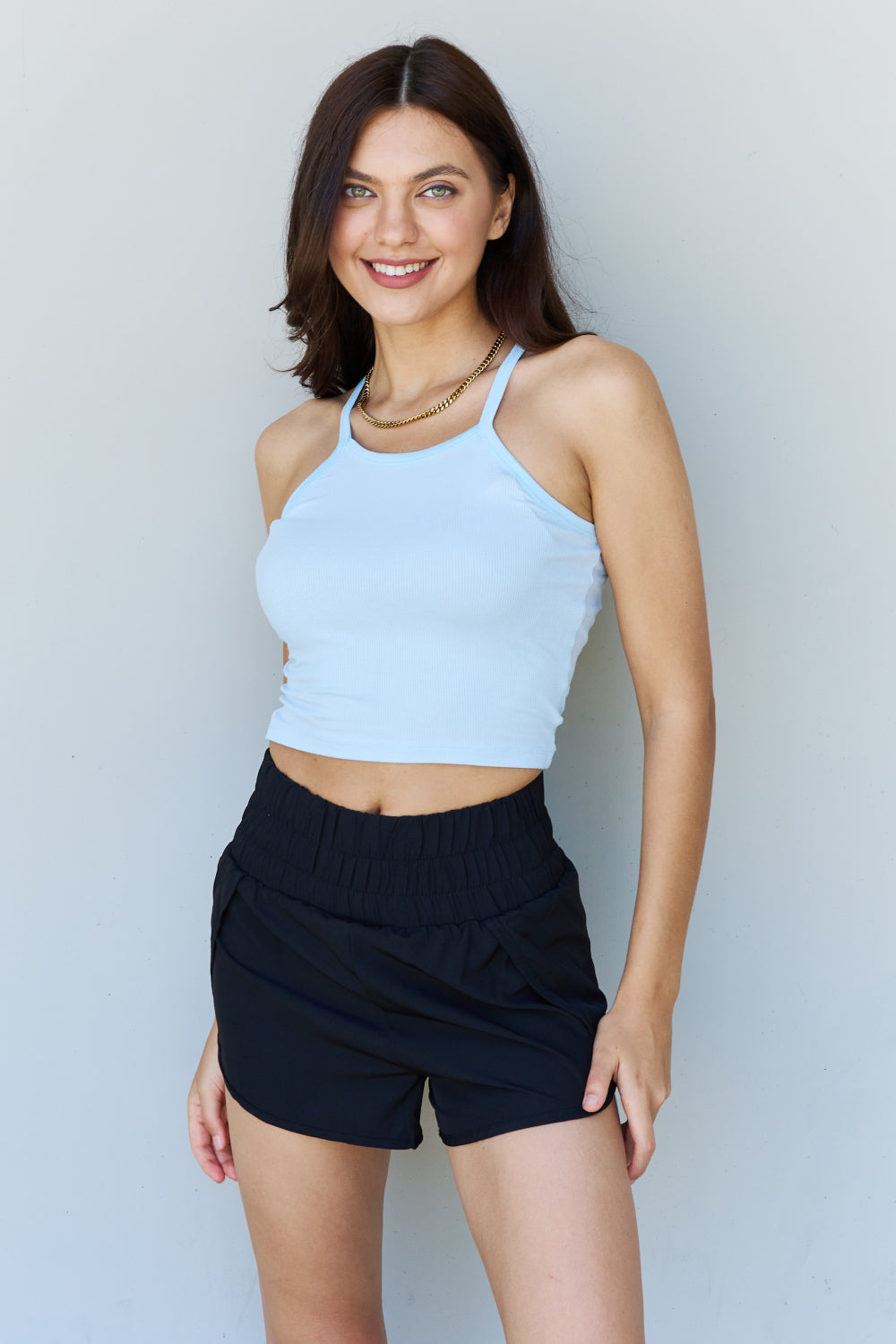 Ninexis Everyday Staple Soft Modal Short Strap Ribbed Tank Top in Blue  | KIKI COUTURE