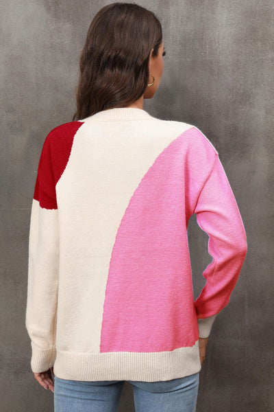 Color Block Ribbed Cuff Drop Shoulder Sweater  | KIKI COUTURE-Women's Clothing, Designer Fashions, Shoes, Bags
