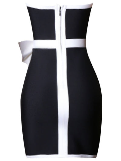 Contrast Strapless Bow Detail Mini Dress  | KIKI COUTURE-Women's Clothing, Designer Fashions, Shoes, Bags