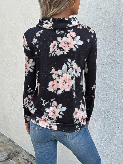 Floral Drawstring Cowl Neck Sweatshirt  | KIKI COUTURE-Women's Clothing, Designer Fashions, Shoes, Bags