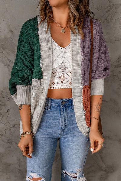 Color Block Cable-Knit Batwing Sleeve Cardigan  | KIKI COUTURE-Women's Clothing, Designer Fashions, Shoes, Bags