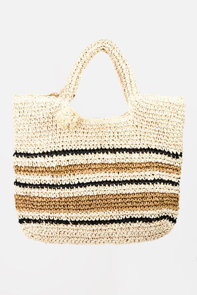 Fame Striped Straw Braided Tote Bag  | KIKI COUTURE